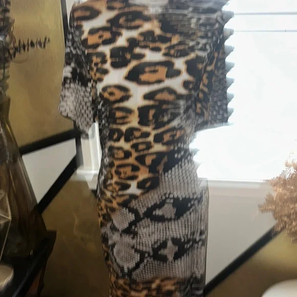 Fashion Nova Black and Tan Mixed Animal Print Midi Dress - Picture 4 of 8